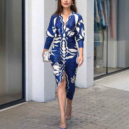 Fashion Personality Printed V-neck Dress Women