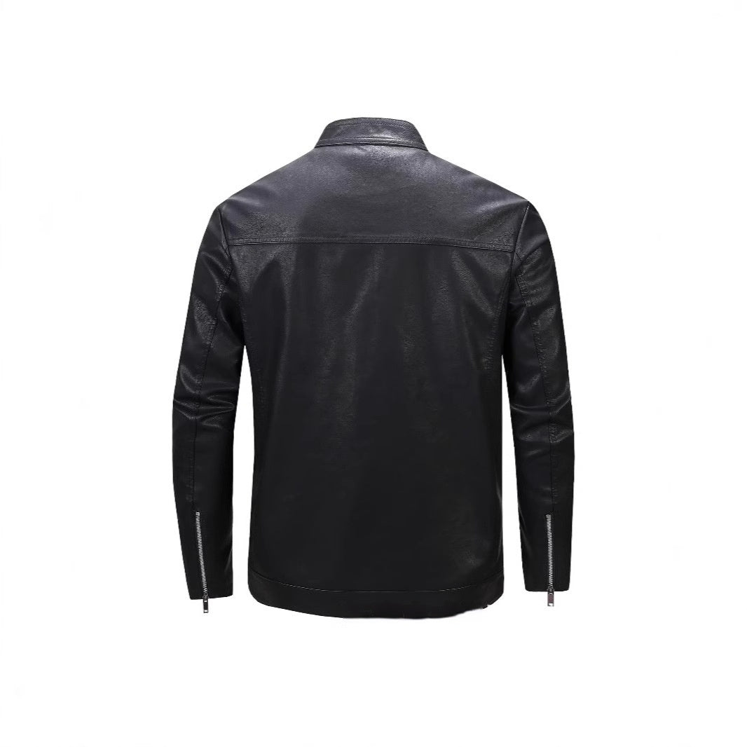 Spring And Autumn Men's Slim Leather Clothing With Stand Collar Jacket GlamzKart