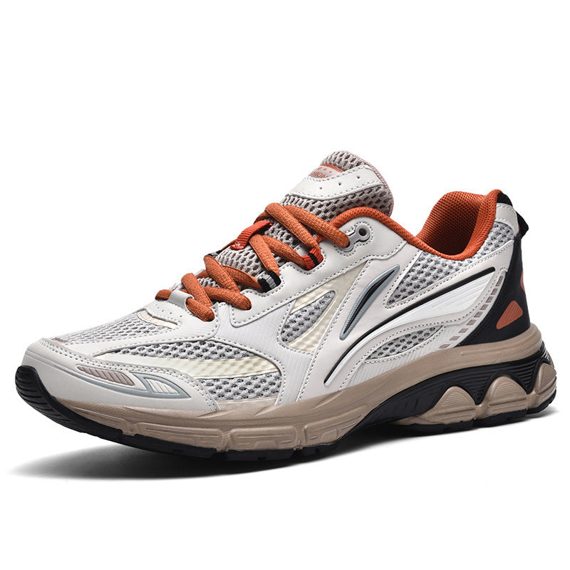 Flying Woven Breathable Increased Fashionable Soft Sports Men's Shoes Gray Orange GlamzKart