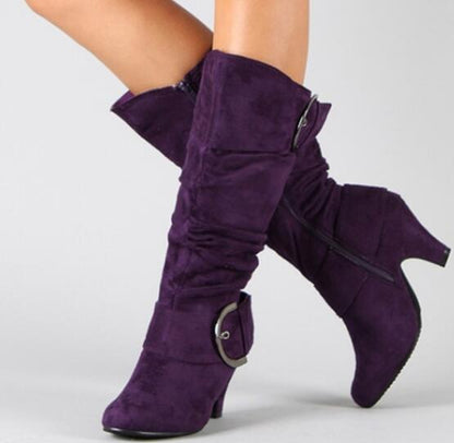 Fashion Brushed Velvet Spring And Autumn Women's Boots Purple GlamzKart