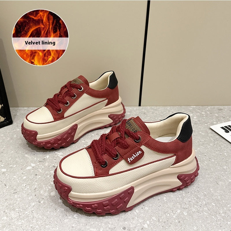 Simple Fashionable All-match Sports Breathable White Shoes Red Fleece GlamzKart