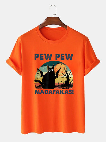Loose Men's Clothing Cat T-shirt Top Orange GlamzKart