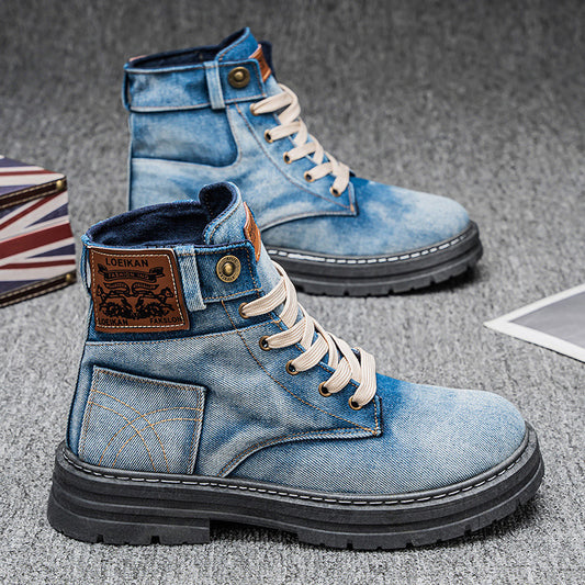 Plus Size Men's Mid-top Denim Casual All-matching Work Clothes Martin Boots GlamzKart