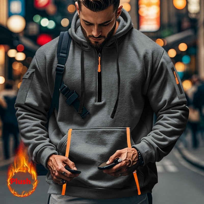 Men's Casual Multi-zipper Arm Pocket Sweatshirt Dark Gray GlamzKart