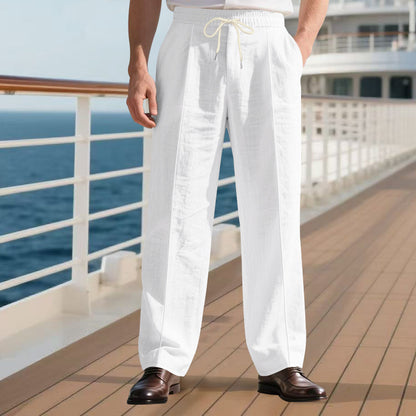 Loose Breathable Linen Leisure Men's Simplicity Trendy Loose Beach Pants White GlamzKart