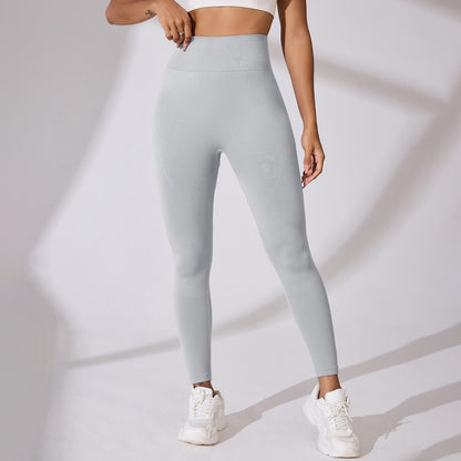 Sports Style High Waist Yoga Pants Hip Lifting Sport Trousers Light Gray GlamzKart