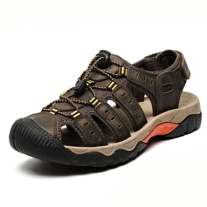 Summer Closed Toe Sandals Men's Leisure Outdoor Dark Brown GlamzKart