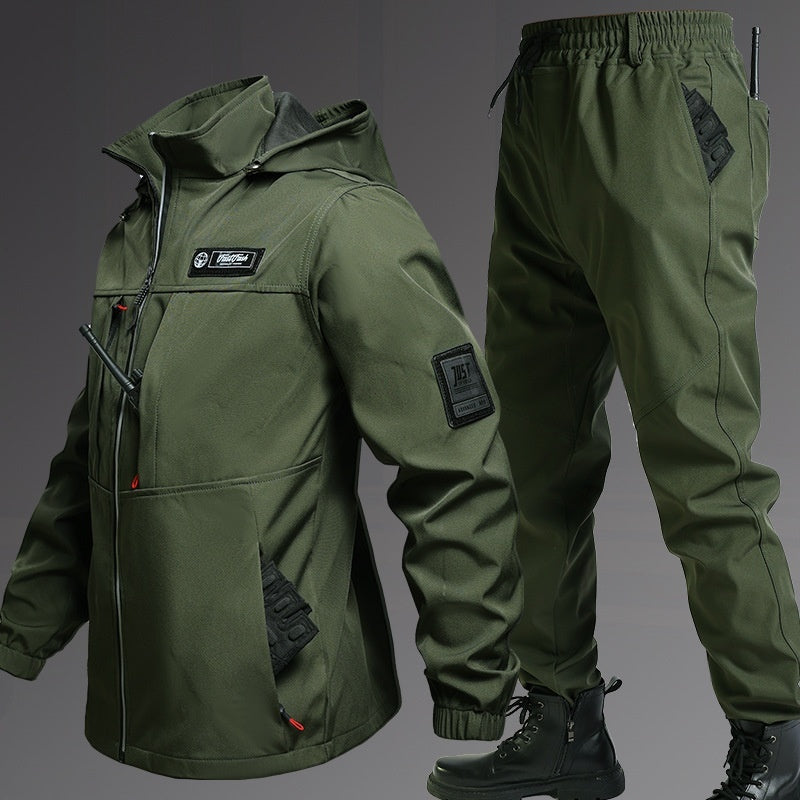 Autumn And Winter Fleece-lined Waterproof Jacket Suit C Type 599 Suit Army Green GlamzKart