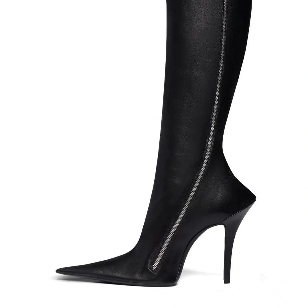 New Stiletto Heel Pointed Shaped Heel Side Zipper Knee-length Female Boots GlamzKart