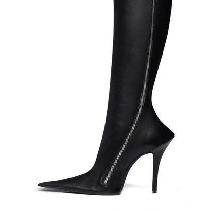 New Stiletto Heel Pointed Shaped Heel Side Zipper Knee-length Female Boots GlamzKart