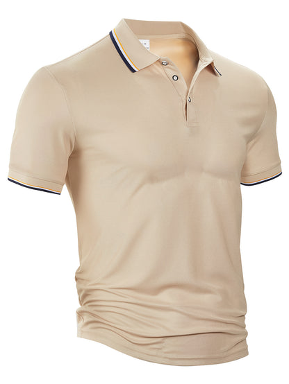 Summer Loose Lapels Short Sleeve Men Khaki GlamzKart