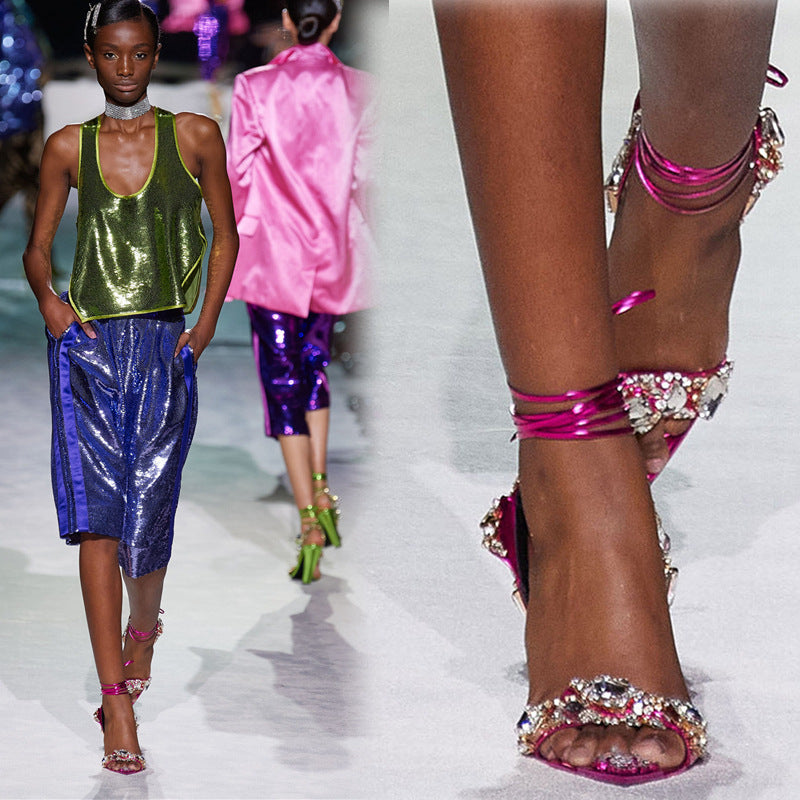 European And American Super High Heel Pointed Toe Rhinestone Fashion Banquet Catwalk GlamzKart