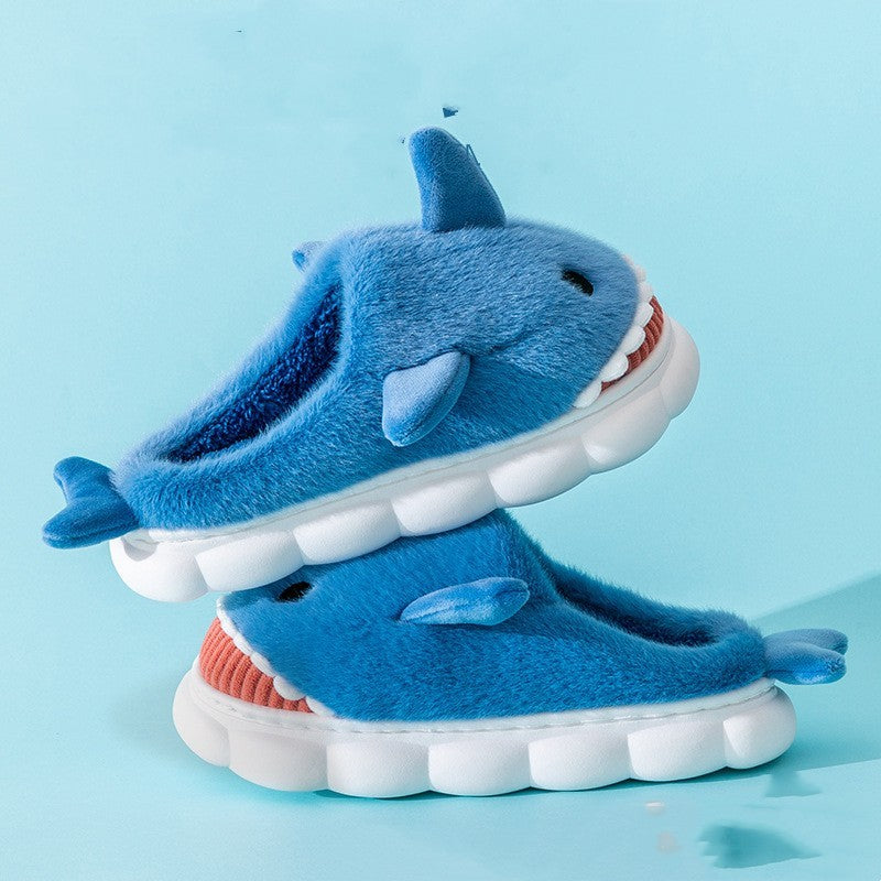 Thick Non-slip Silent Home Warm Cotton Shoes Shark Sapphire Blue GlamzKart