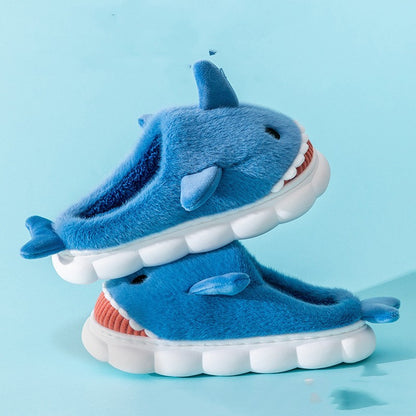 Thick Non-slip Silent Home Warm Cotton Shoes Shark Sapphire Blue GlamzKart