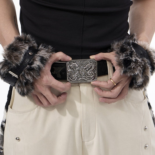 Character Horsehair Carving Double Dragon Metal Buckle Belt GlamzKart