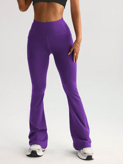 High Waist T-line Yoga Wide-leg Pants With Pockets Purple GlamzKart