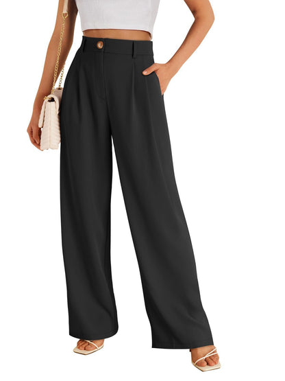 Women's Pocket High Waist Straight All-matching Casual Zipper Black GlamzKart
