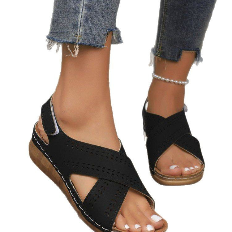Plus Size Wedge Women's Back Strap Velcro Sandals GlamzKart