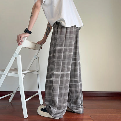 Plaid Ice Silk Men's Summer Thin Cool Casual Trousers GlamzKart