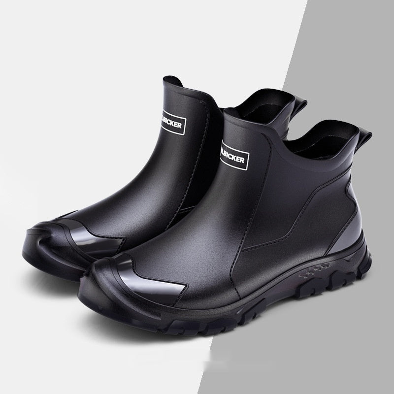 Fashion Non-slip Flat Short Rubber Boots Men 5388 Short Black GlamzKart
