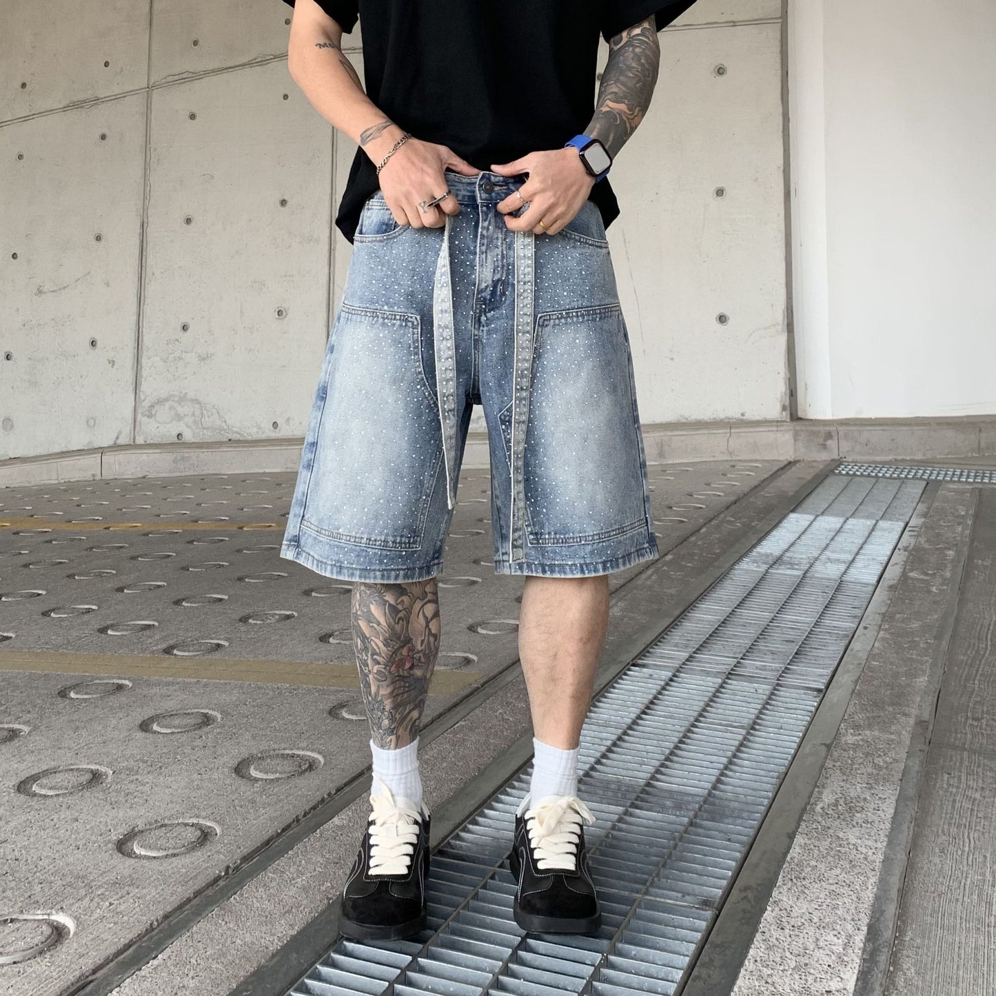 Fashion Work Clothes Gradient Cropped Pants Men Blue 13892 GlamzKart