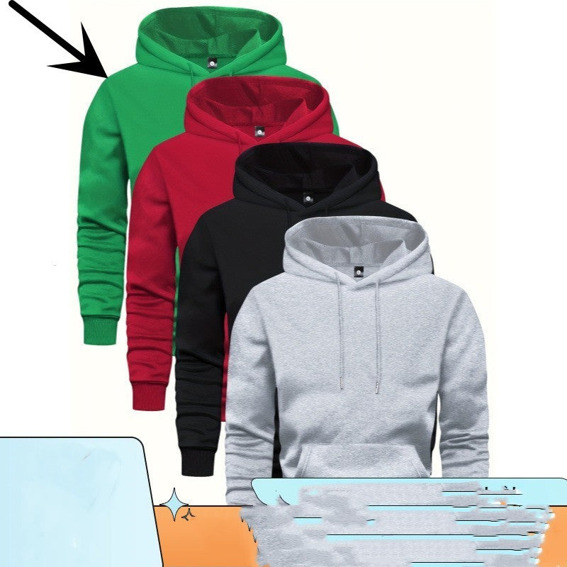 Men's Solid Color Hoodie With Pocket Dark Green GlamzKart