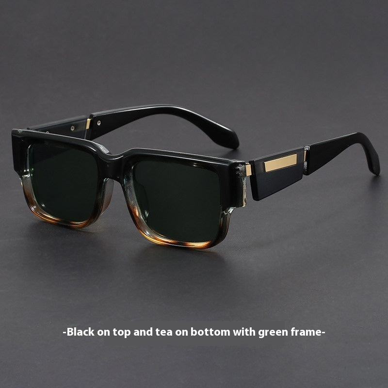 Gray Blue Square Thick Frame Sunglasses UV-proof Retro Simple Sun Glasses Hawksbill Blackish Green GlamzKart