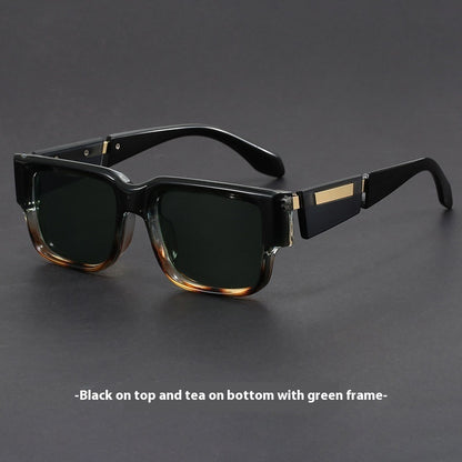 Gray Blue Square Thick Frame Sunglasses UV-proof Retro Simple Sun Glasses Hawksbill Blackish Green GlamzKart