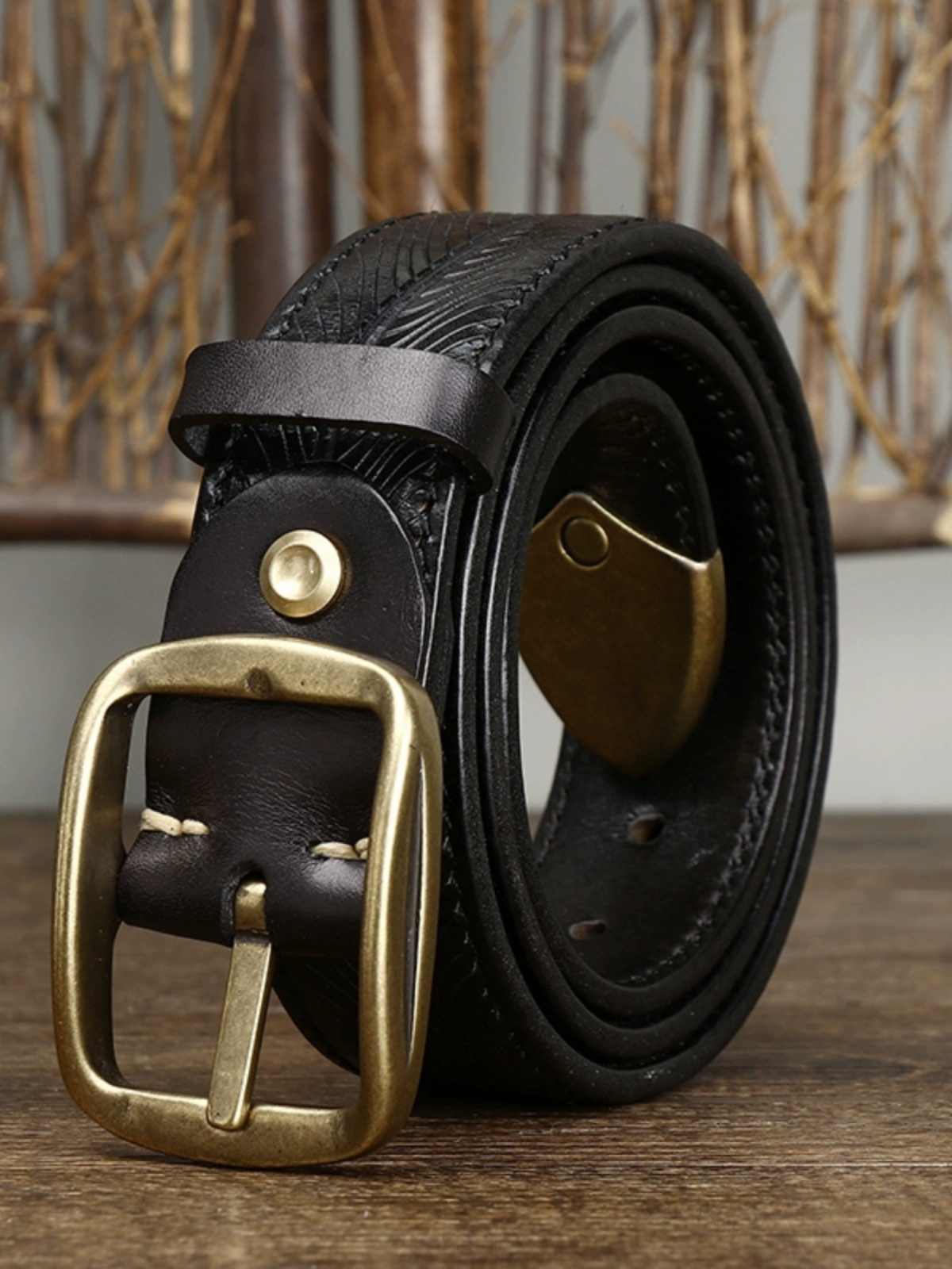 3.8CM Wide Thick Double-sided Cowhide Brass Buckle Belt GlamzKart