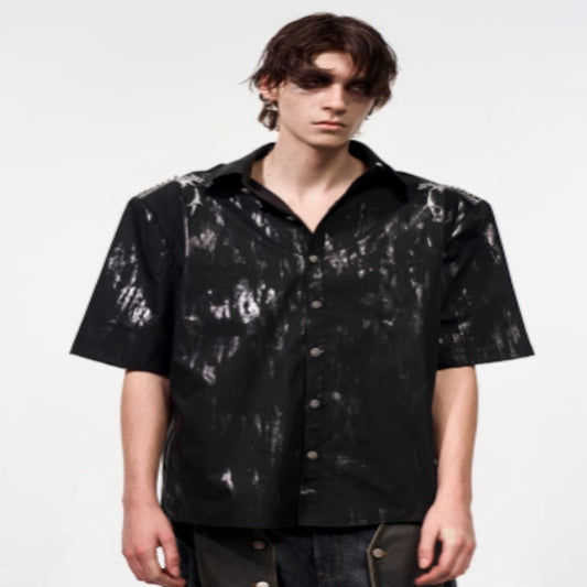 Spine Snake-shaped Shoulder Pad White Shirt Men's Beaded Gold-plated Short Sleeve GlamzKart