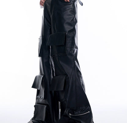 Autumn Three-dimensional Pocket Leather Pants Wide Leg GlamzKart