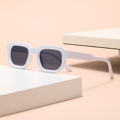 Fashionable Sunglasses Simple Personality Small Frame Square All-match Sunglasses White Frame Black And Gray GlamzKart