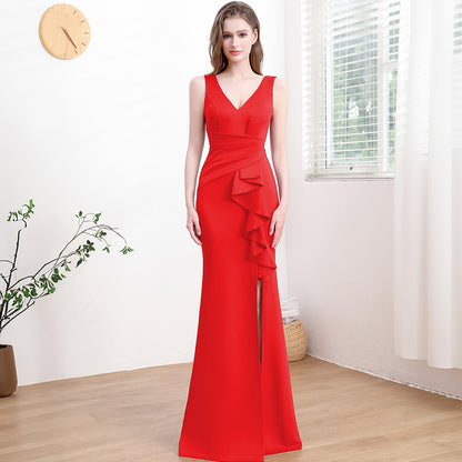 Evening Gown For Women High-end Elegant Simple And Light Luxury Red 18173 GlamzKart