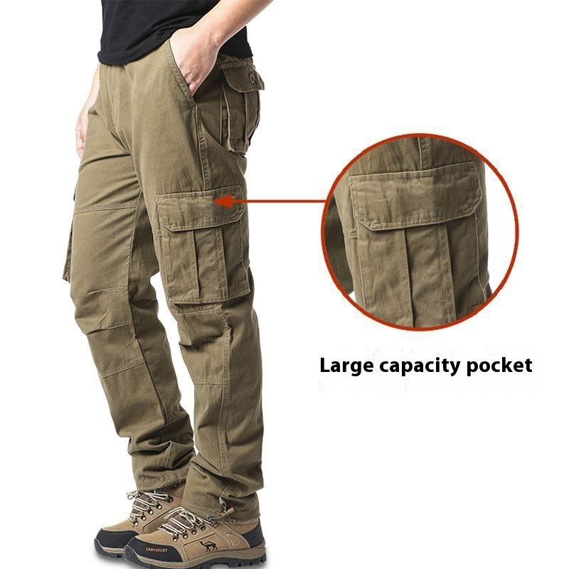 Cotton Tooling Plus Size Trousers Multi-pocket Wear-resistant Military Yellow GlamzKart