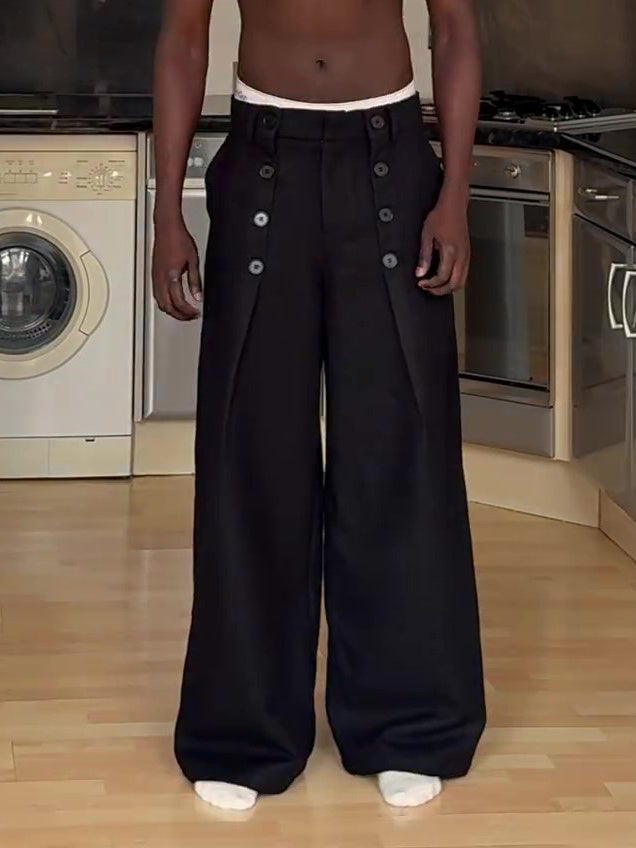 Black High-waisted Double-button Wide-Leg Pants GlamzKart