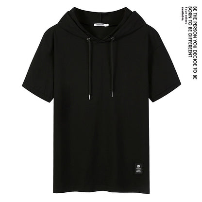 Casual Simple Men's Clothing Cotton Hooded T-shirt Black GlamzKart