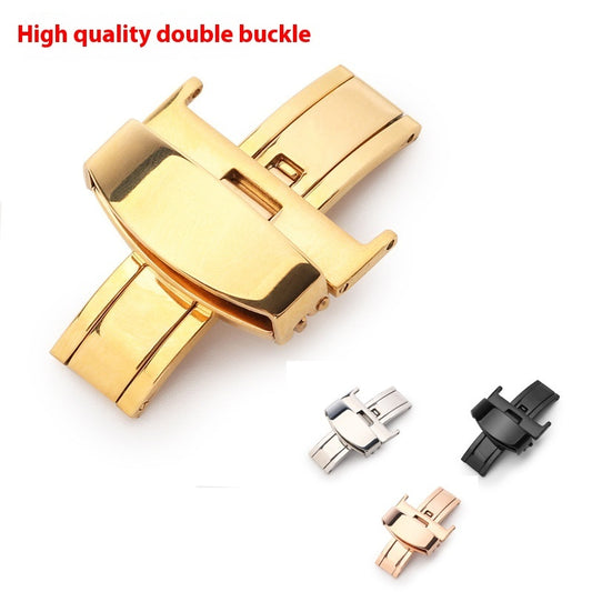 Stainless Steel Double Pull Butterfly Clasp Leather Watch Strap Buckle GlamzKart