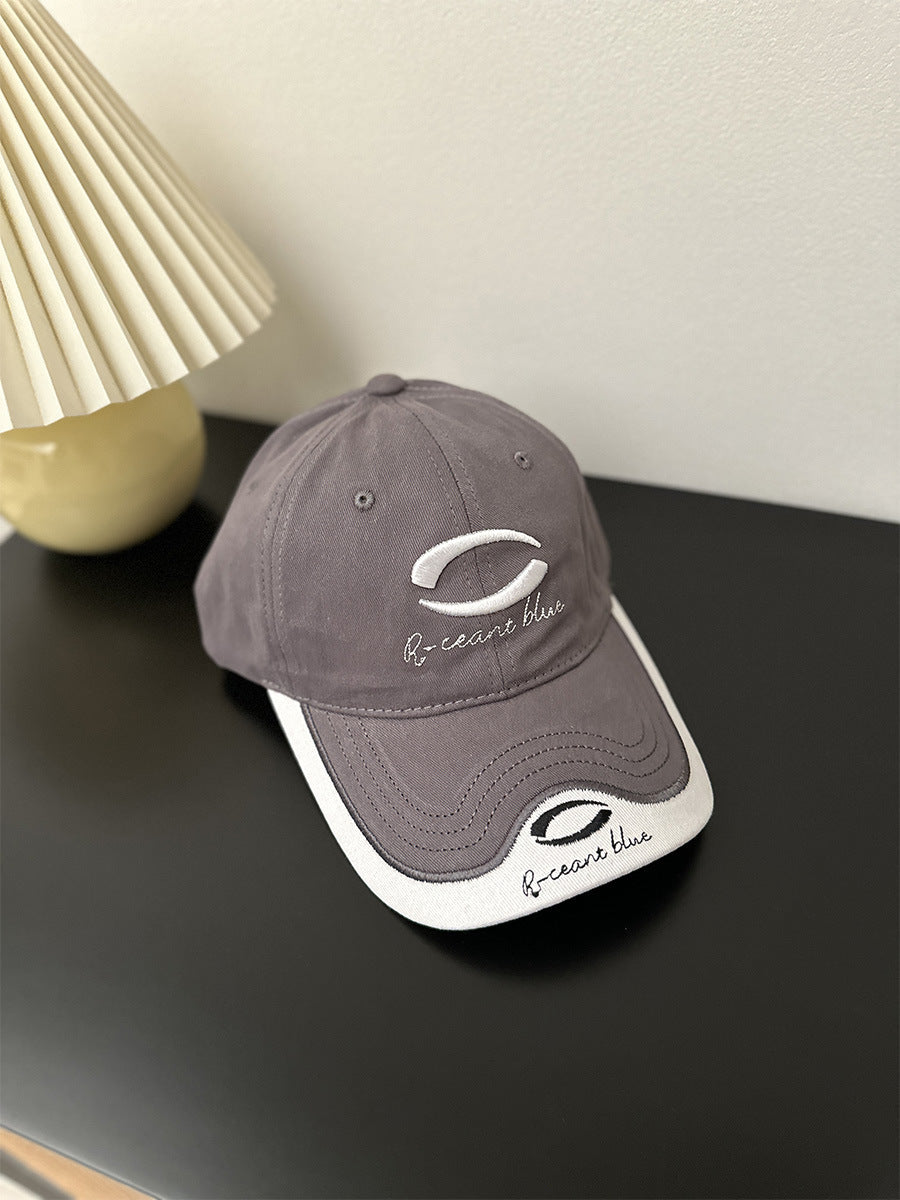 Patchwork Color Big Head Circumference Baseball Cap Outdoor Embroidered Sun Protection Sun Hat Circle Gray Adjustable GlamzKart