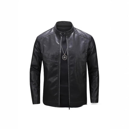 Spring And Autumn Men's Slim Leather Clothing With Stand Collar Jacket GlamzKart