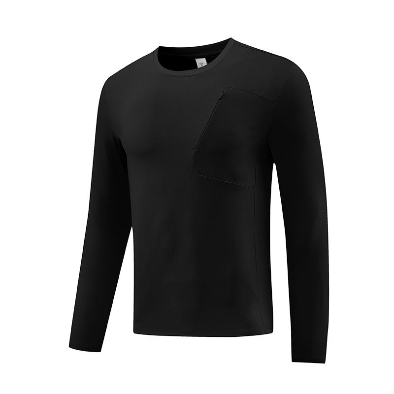 Quick-drying Long-sleeved T-shirt Round Neck Outdoor Top Black GlamzKart