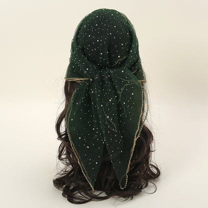 Hot Drilling Temperament Wild Fashion Decorative Silk Scarf 9 Dark Green 80x80cm GlamzKart