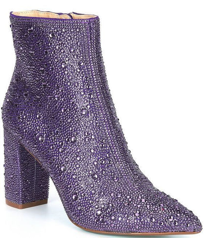 Rhinestone Pointed Toe Fashion Ankle Boots Purple GlamzKart