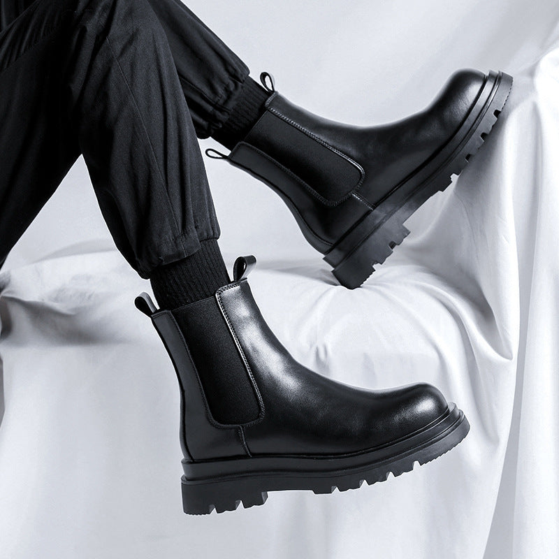 Chelsea Men's High-top Smoke Pipe British Martin Boots Y666 Black GlamzKart