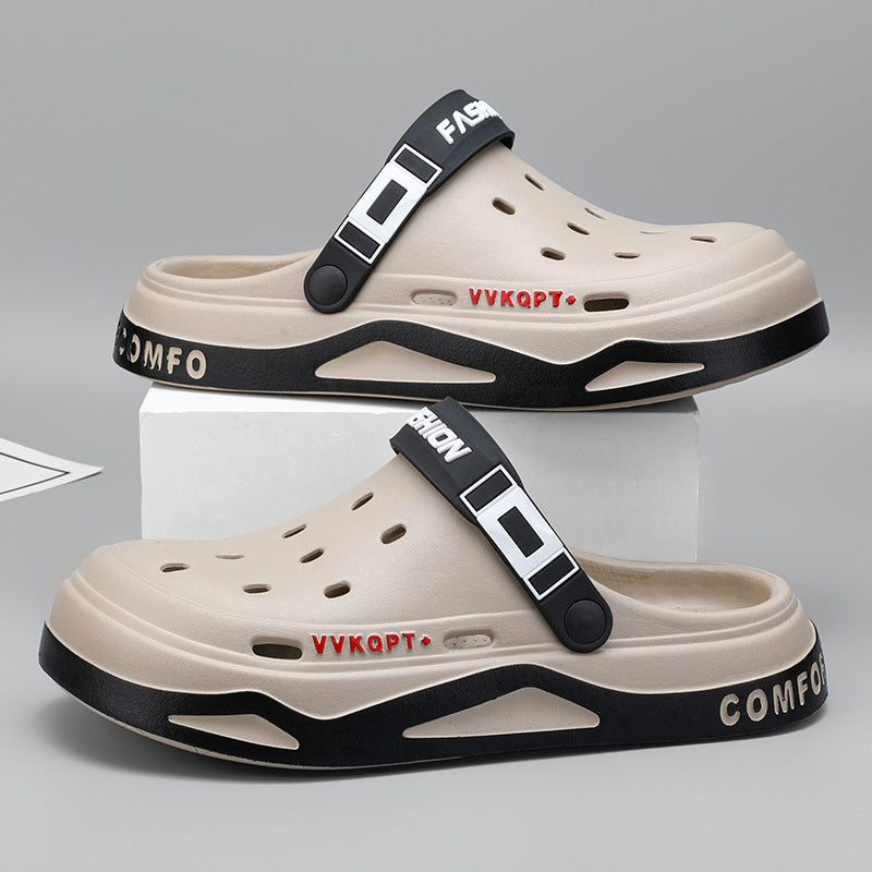 Sandals Summer Breathable Closed Toe Men's Slippers Dual-use Beach Shoes Deep Coffee GlamzKart