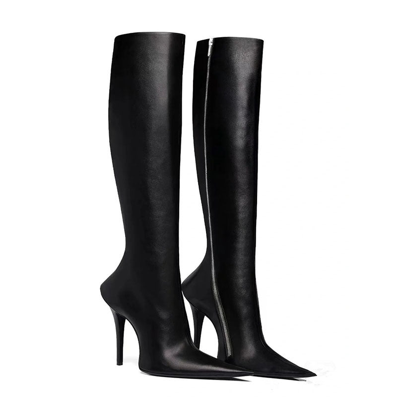 New Stiletto Heel Pointed Shaped Heel Side Zipper Knee-length Female Boots GlamzKart