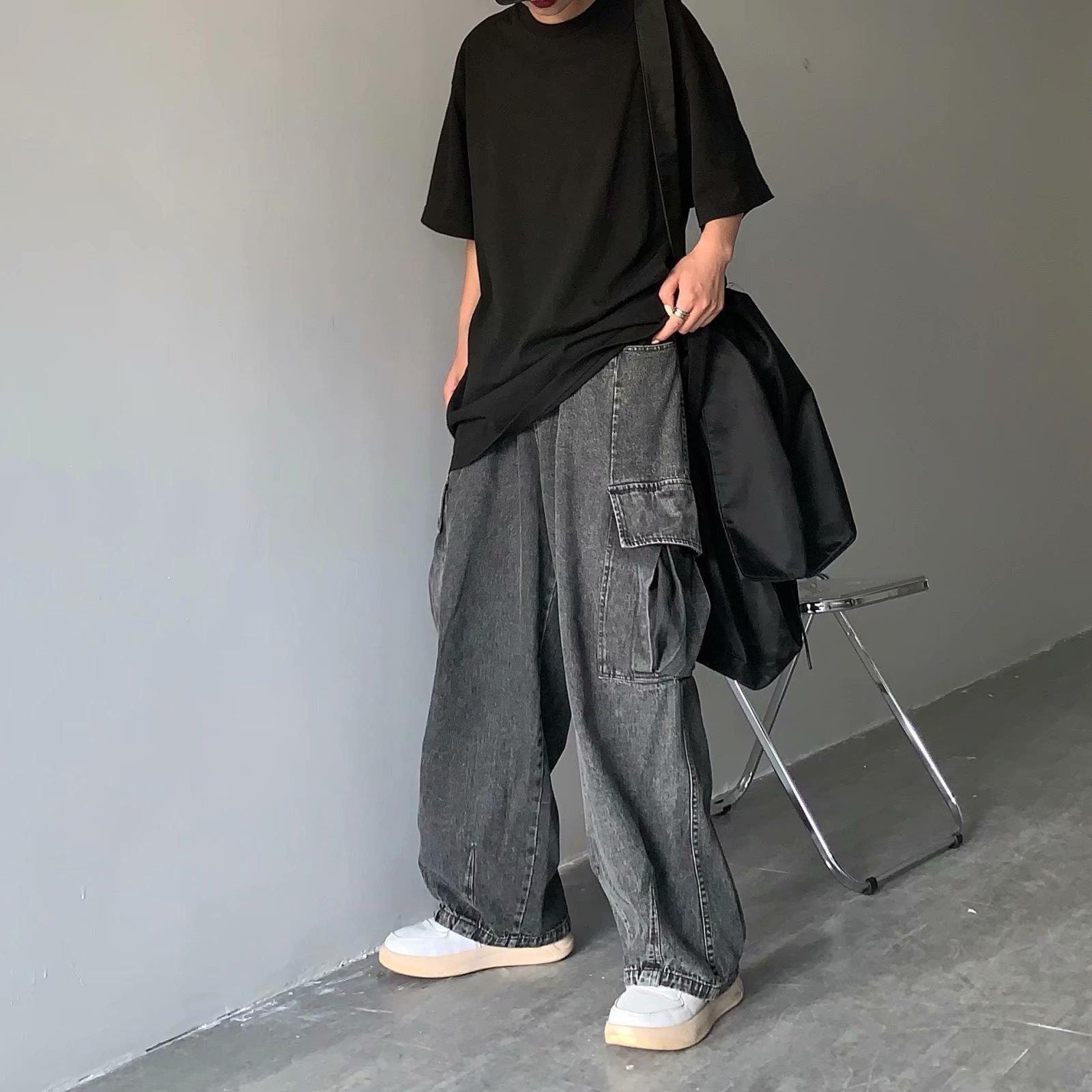 Street Retro Drape Large Loose Pockets Cargo Jeans GlamzKart