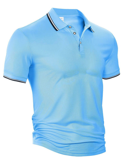 Summer Loose Lapels Short Sleeve Men Sky Blue GlamzKart