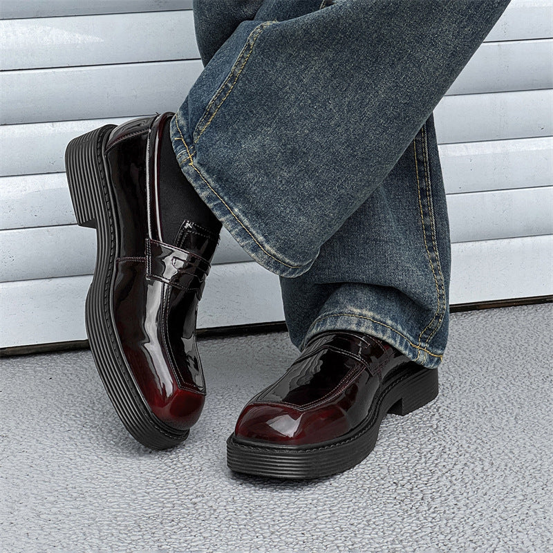 Hong Kong Style Thick-soled British Style Leather Shoes Spring And Autumn Single-layer Shoes Change Color Red GlamzKart