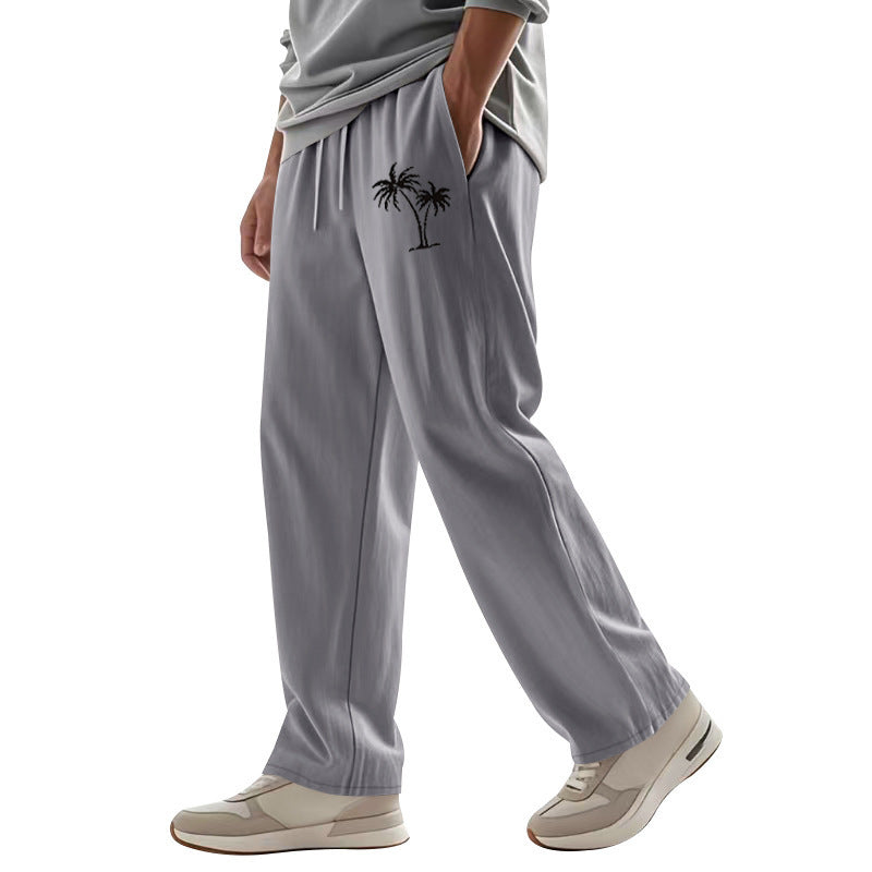 Casual Hawaiian Beach Coconut Print Trousers Light Gray GlamzKart