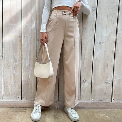 Women's Casual Slacks Splicing Straight-leg Pants Apricot GlamzKart